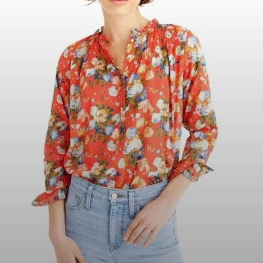 J. Crew Coral Floral Blouse